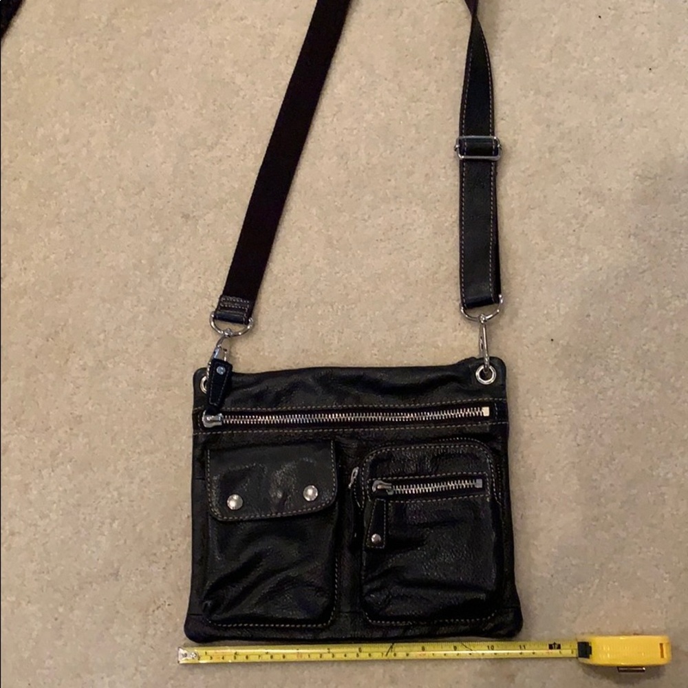 Black fossil leather crossbody